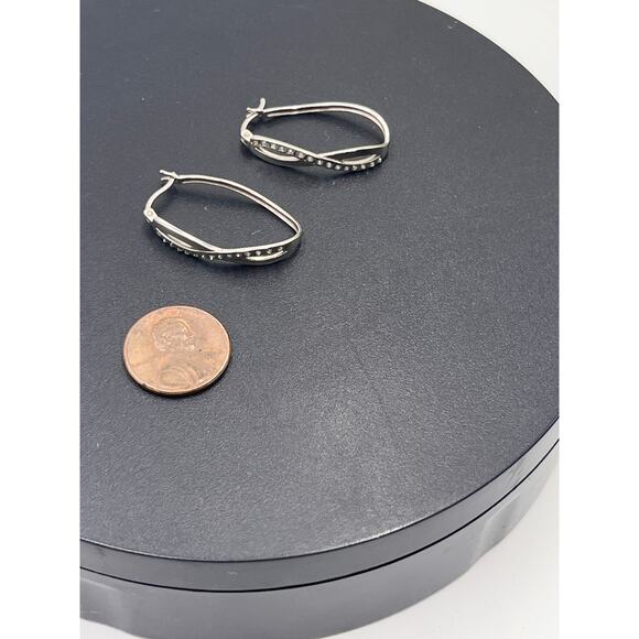 SLC Designer Sterling Sterling 925 Twisted Pave Diamond Elegant Hoop Earrings - Picture 8 of 10